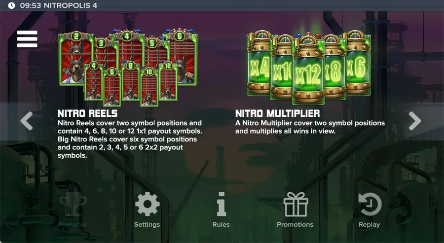 Nitrohjul och multiplikatorfunktioner visas